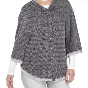 Lucky Brand Hooded Poncho Sweater Womens M/L Herringbone Snap Close Pockets Knit
